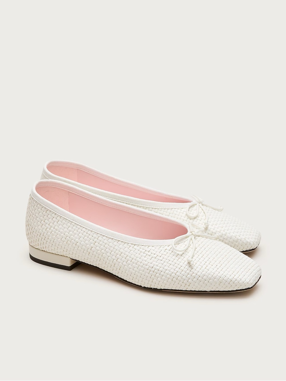 J. Crew White Woven Ballet Flats with Bow Detail